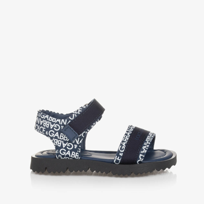 Shop Dolce & Gabbana Baby Boys Navy Blue Leather Sandals