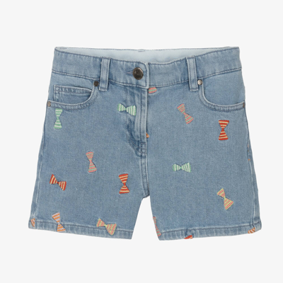Shop Stella Mccartney Kids Teen Girls Blue Denim Embroidered Shorts