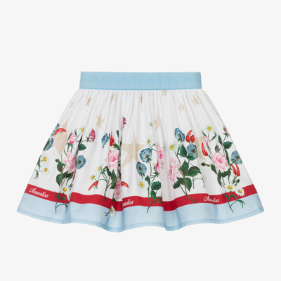 Shop Monnalisa Girls White Floral Cotton Skirt