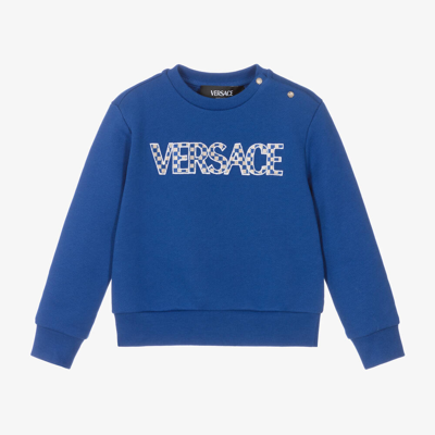 Shop Versace Boys Blue Cotton Sweatshirt