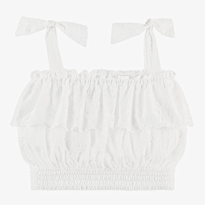 Shop Olga Valentine Teen Girls White Cotton Plumetis Crop Top