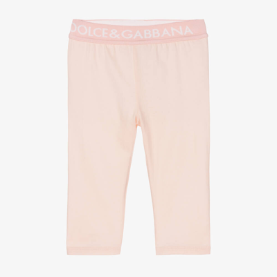 Shop Dolce & Gabbana Girls Pink Cotton Leggings
