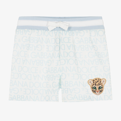 Shop Dolce & Gabbana Boys Blue & White Cotton Piqué Shorts