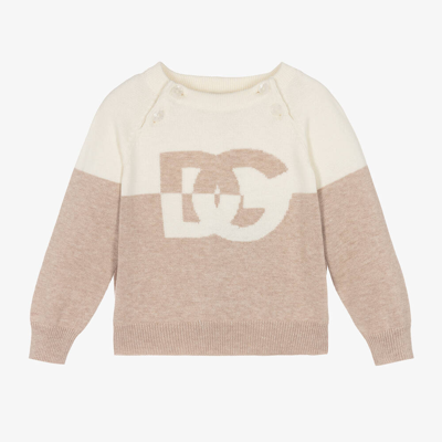 Shop Dolce & Gabbana Beige & Ivory Cotton & Cashmere Sweater