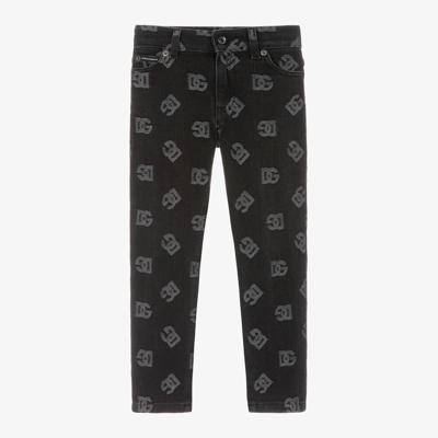 Shop Dolce & Gabbana Boys Black Denim Dg Logo Jeans