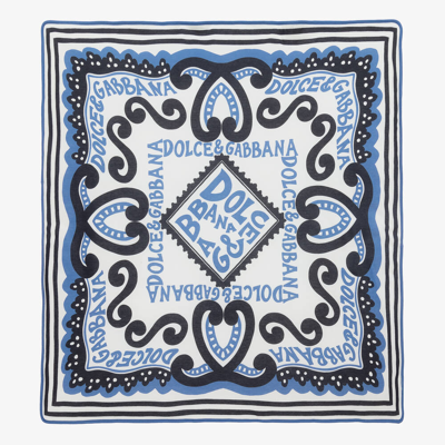 Shop Dolce & Gabbana Blue Marina Print Cotton Blanket (84cm)