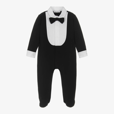 Shop Dolce & Gabbana Boys Black Cotton Tuxedo Babygrow