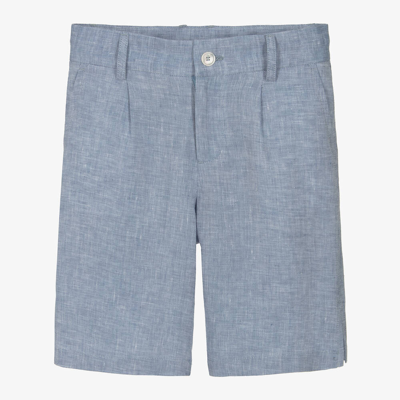 Shop Dolce & Gabbana Boys Blue Linen Shorts