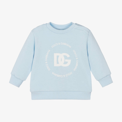 Shop Dolce & Gabbana Boys Pale Blue Cotton Sweatshirt