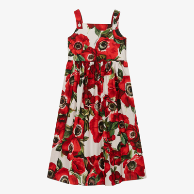 Shop Dolce & Gabbana Teen Girls Red Poppy Print Cotton Dress