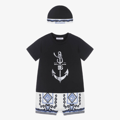 Shop Dolce & Gabbana Baby Boys Blue Marina Print Shortie Gift Set