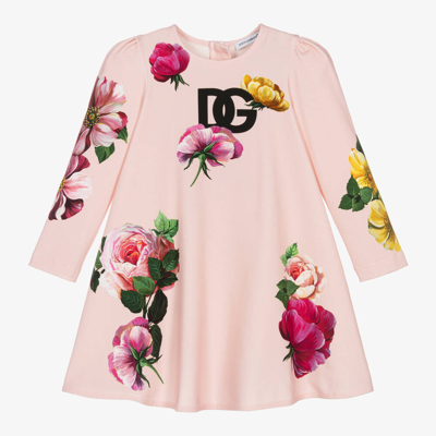 Shop Dolce & Gabbana Girls Pink Floral Jersey Dress