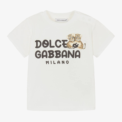 Shop Dolce & Gabbana White Cotton Baby Leopard T-shirt