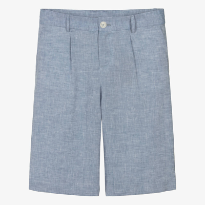 Shop Dolce & Gabbana Teen Boys Blue Linen Shorts