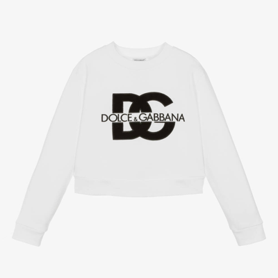 Shop Dolce & Gabbana Teen Girls White Cotton Dg Sweatshirt