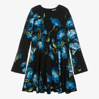 Shop Dolce & Gabbana Teen Girls Black Floral Jersey Dress