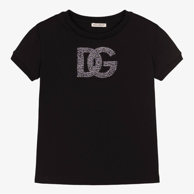 Shop Dolce & Gabbana Teen Girls Black Dg Rhinestone T-shirt