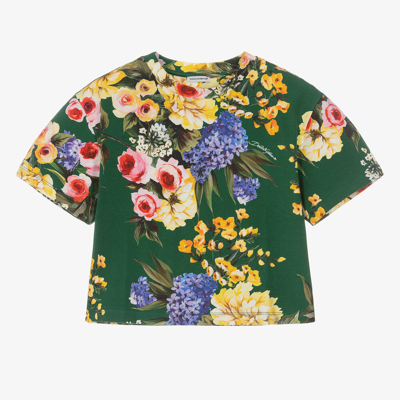 Shop Dolce & Gabbana Teen Girls Green Floral Cotton T-shirt