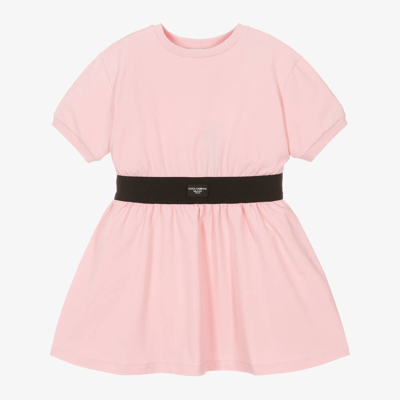 Shop Dolce & Gabbana Girls Pink Cotton Jersey Dress