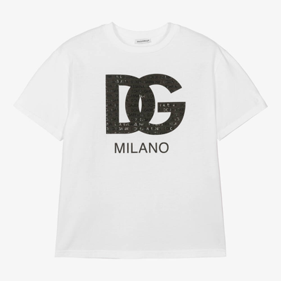 Shop Dolce & Gabbana Teen Boys White Dg Milano T-shirt