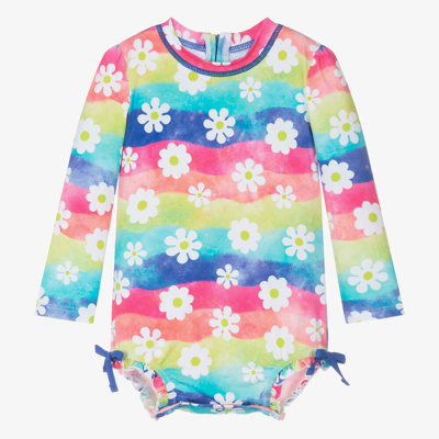 Shop Hatley Baby Girls Rainbow Swimsuit (upf50+) In Blue