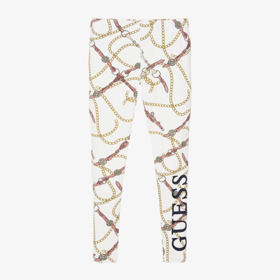 Shop Guess Junior Girls Ivory Chain Print Cotton Leggings