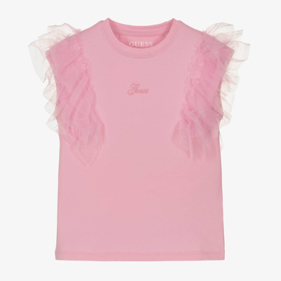 Shop Guess Girls Pink Organic Cotton & Tulle T-shirt