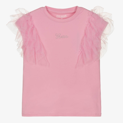 Shop Guess Teen Girls Pink Cotton Frilled T-shirt
