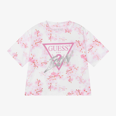 Shop Guess Junior Girls Pink & White Cotton T-shirt