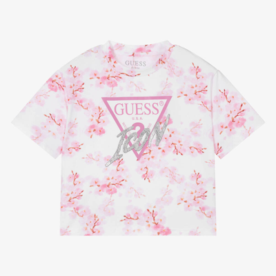 Shop Guess Teen Girls Pink & White Cotton T-shirt