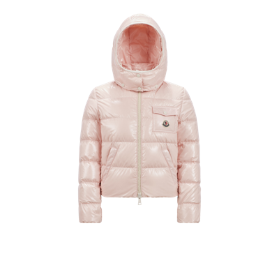 Shop Moncler Collection Andro Short Down Jacket Pink In Rose