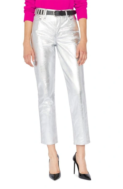Shop Frame Le Sylvie Coated High Waist Straight Leg Jeans In Silver Chrome