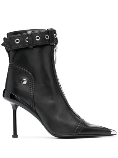 Shop Alexander Mcqueen Slash Biker 90 Leather Ankle Boots - Women's - Calf Leather/rubber In Black