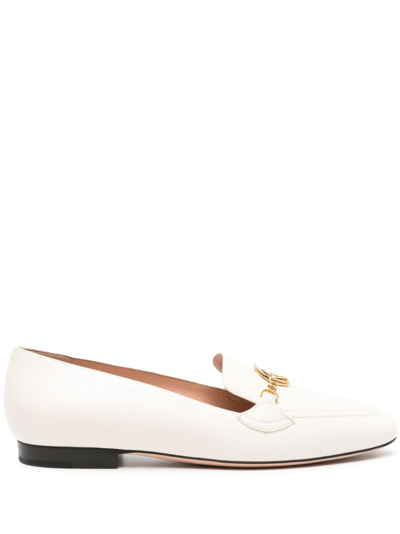 Shop Bally White Emblem Leather Loafers