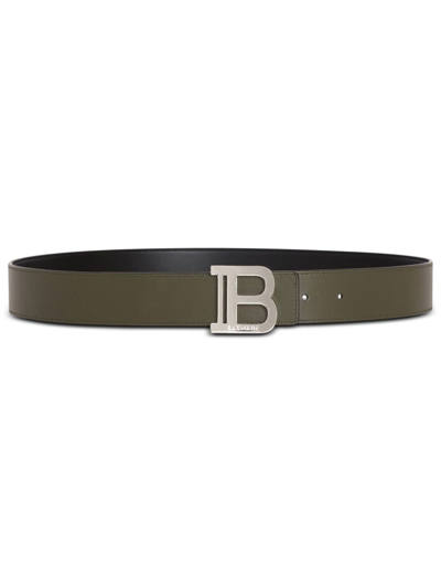 Shop Balmain Green B-belt Reversible Leather Belt In Black