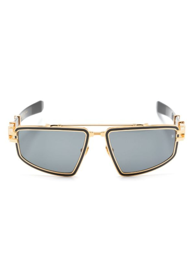 Shop Balmain Eyewear Black Titan Pilot-frame Sunglasses