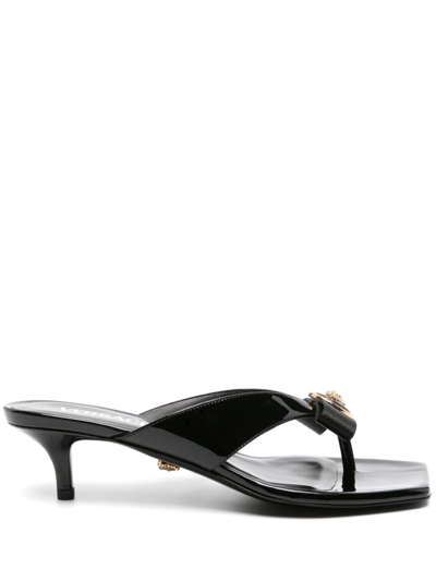 Shop Versace Gianni Ribbon 45 Sandals - Women's - Calf Leather/patent Calf Leather In Black