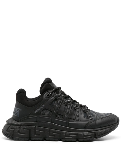 Shop Versace Trigreca Barocco-jacquard Sneakers - Men's - Polyurethane/rubber/calf Leather/fabric In Black