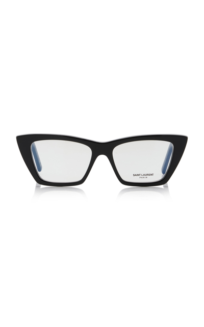 Shop Saint Laurent Mica Cat-eye Acetate Glasses In Black