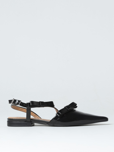 Shop Ganni Patent Leather Ballerinas With Bows In Black