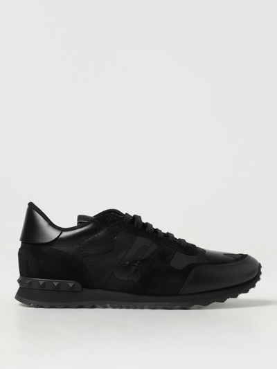 Shop Valentino Rockrunner  Garavani Sneakers In Leather And Camouflage Print Fabric In Black