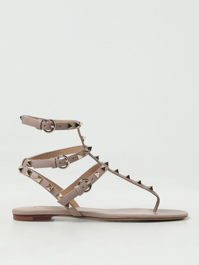 Shop Valentino Rockstud Sandals In Nappa With All-over Studs In Blush Pink