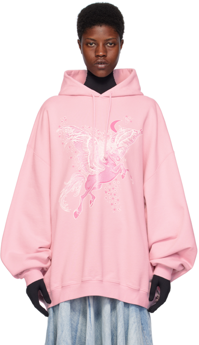 Shop Vetements Pink Flying Unicorn Hoodie In Baby Pink