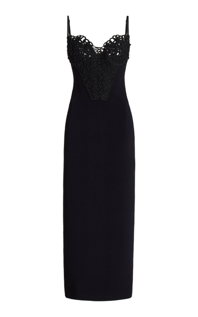 Shop Galvan Embroidered-corset Jersey Midi Dress In Black