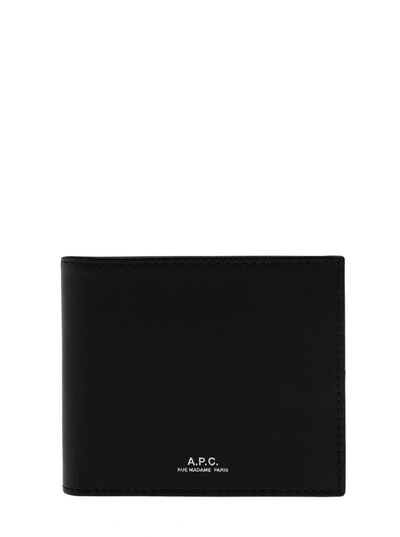Shop Apc 'ally' Black Bi-fold Wallet With Embossed Logo In Leather Man