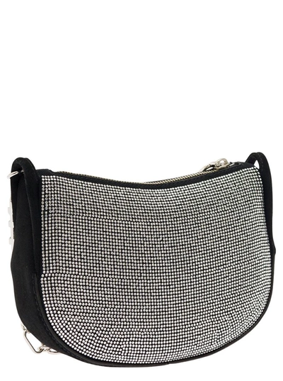 Shop Michael Michael Kors 'bracelet Pouch' Black Handbag With All-over Rhinestone And Branded Chain In Fabric Woman