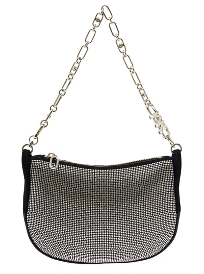 Shop Michael Michael Kors 'bracelet Pouch' Black Handbag With All-over Rhinestone And Branded Chain In Fabric Woman