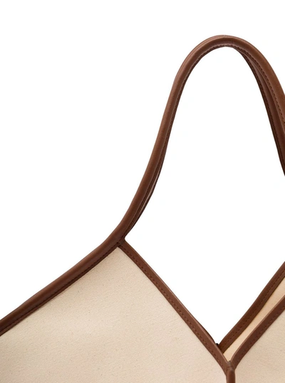 Shop Hereu 'calella' Beige Tote Bag With Brown Leather Trim In Suede Woman