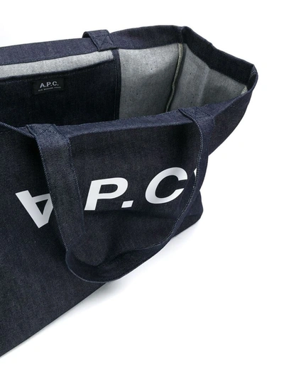 Shop Apc 'daniela' Blue Shopper Bag With Logo In Cotton Denim Wioman