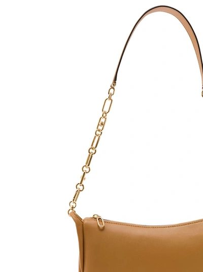 Shop Michael Michael Kors 'kendall' Beige Shoulder Bag With Metallic Logo In Leather Woman